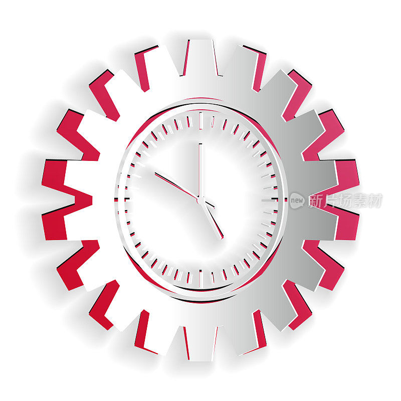 Paper cut Time Management icon isolated on white background. Clock and gear sign. Productivity symbol. Paper art style. Vector